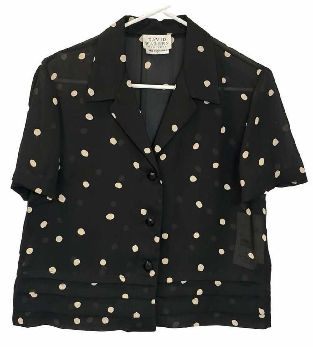 NWT Vintage David Warren NY Blouse Size 8 Black Polka Dot Sheer Deadstock